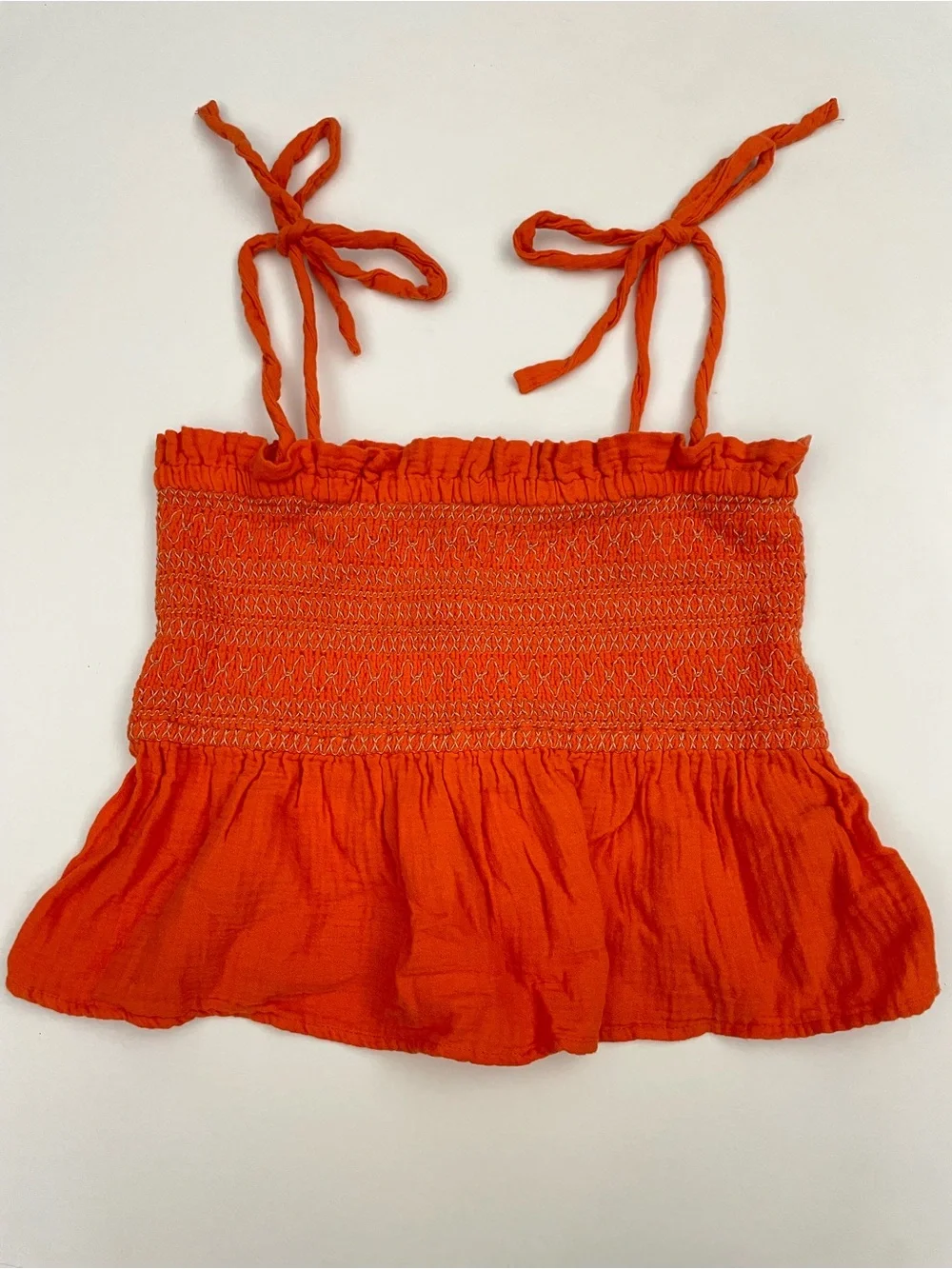 Free People Orange Smocked Tie-Strap Camisole